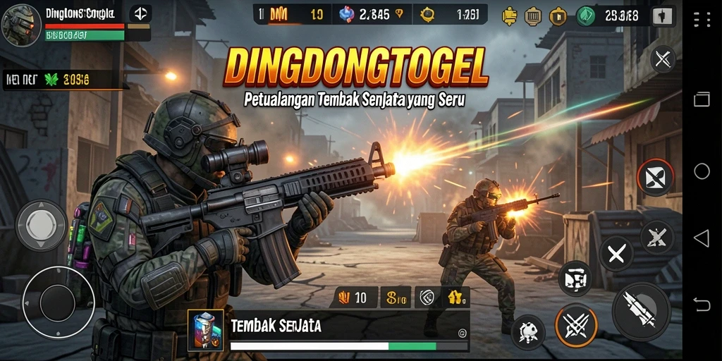 Antarmuka DINGDONGTOGEL yang menampilkan aksi seru tembak-menembak.