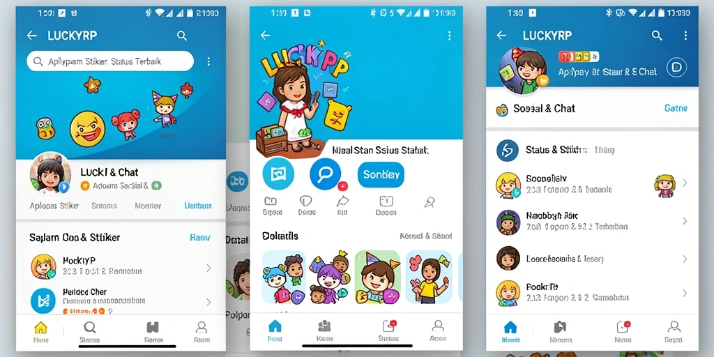 Screenshot antarmuka LUCKYRP menampilkan beragam stiker menarik untuk digunakan.