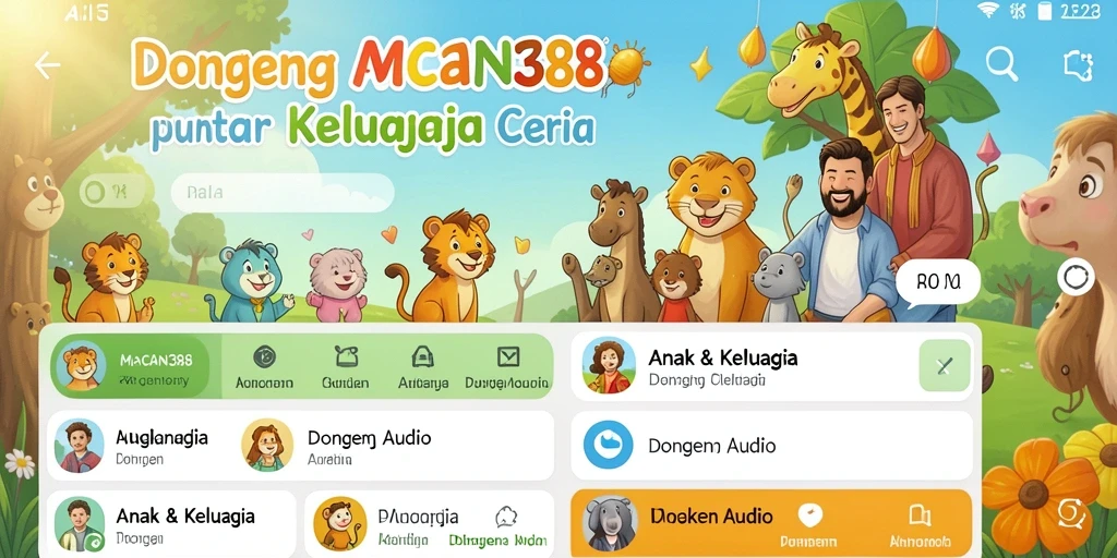 Tampilan antarmuka yang intuitif dan ramah anak pada aplikasi Dongeng Audio.
