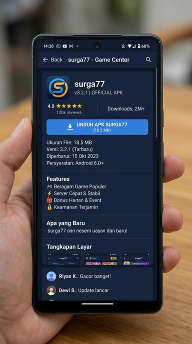 Tampilan halaman APK surga77