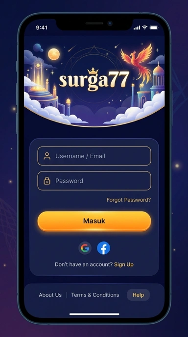 Tampilan halaman login surga77